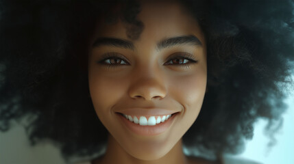 A close-up view of a young girl with curly hair