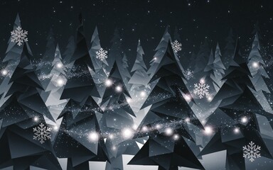 Wall Mural - a dreamlike, ethereal winter scene with a silhouetted forest of stylized evergreen trees.