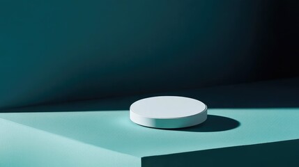Poster - minimalist white circular object on teal surface