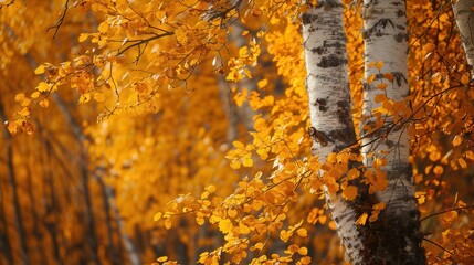 Poster - A stunning display of bright fall leaves highlights the golden hues of an autumn forest, inviting a tranquil experience in nature. Generative AI