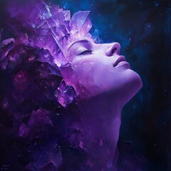 Wall Mural - Woman Transformed into Crystal with Glowing Light in Abstract Painting.