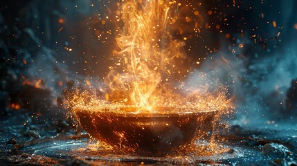 Canvas Print - Fiery Bowl: A Dramatic Display of Fire and Sparks