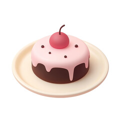 Wall Mural - cake with cherry on plate 3d render icon isolated on transparent background cutout