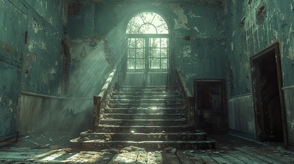 Wall Mural - Abandoned Hallway with Light Streaming Through Window