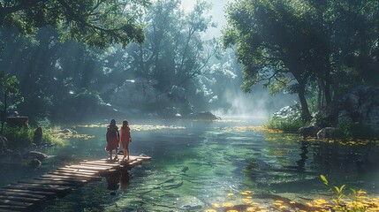 Poster - Enchanted Forest Lake - Tranquil Nature Scene