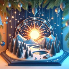 Poster - Winter Solstice. 3d background, banner, card, poster, template. 