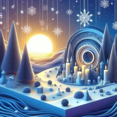 Poster - Winter Solstice. 3d background, banner, card, poster, template. 