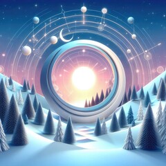Poster - Winter Solstice. 3d background, banner, card, poster, template. 