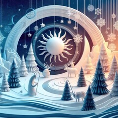 Poster - Winter Solstice. 3d background, banner, card, poster, template. 