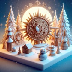 Poster - Winter Solstice. 3d background, banner, card, poster, template. 