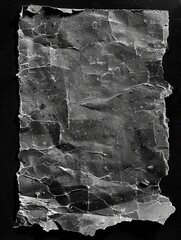 Poster - The aged cardboard paper showcases significant wear, with visible creases and tears against a black backdrop, emphasizing its emptiness. Generative AI