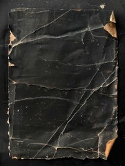 Poster - An aged, blackened cardboard photo card reveals significant wear, torn edges, and a textured surface, highlighting its antique character. Generative AI