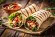 © Latsamee - Tasty wrap with grilled chicken meat sauce and fresh parsley on a grilled tortilla wrap