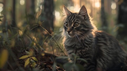 Wall Mural - Wander outside in the forest with a bobtail cat