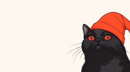 Sticker - Cute Black Cat with Red Hat Illustration