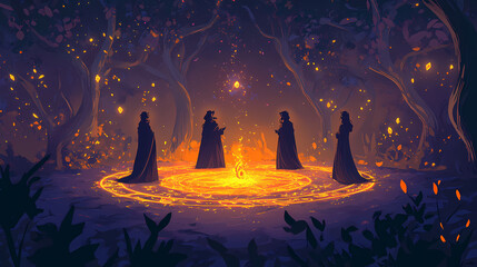 Wicca ritual celebration. Magic Circle Ritual. Illustration