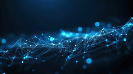 Fototapete - Abstract Network with Glowing Blue Nodes