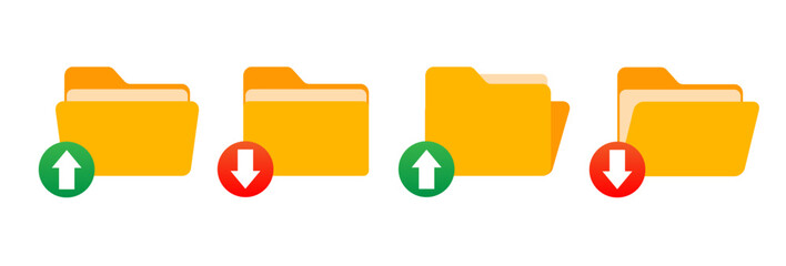 Fototapete - Folders upload and download icon collection.Documents in folders. File folder vector icon set	
