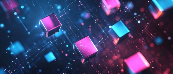 Poster - Abstract 3D Cubes with Glowing Lines