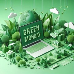 Green Monday. 3d background, banner, card, poster, template. front view