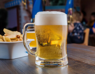 fresh beer in a glass for posters and beer bar menu books