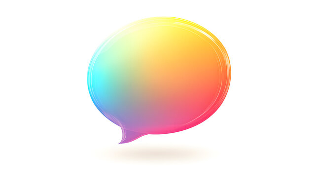 A transparent speech bubble with soft, colorful gradients inside the outline