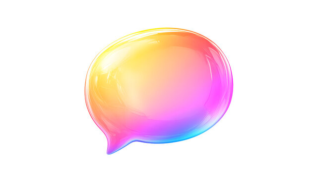 A transparent speech bubble with soft, colorful gradients inside the outline