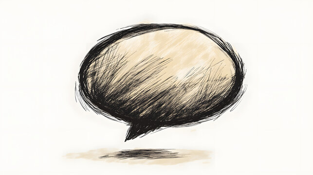 A hand-drawn doodle-style speech bubble with rough lines