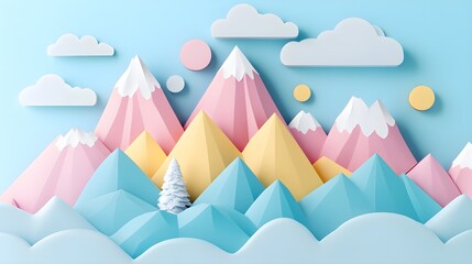 Poster - Pastel Mountains with Clouds and Sun