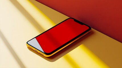 Poster - Golden Smartphone on Yellow and Red Background