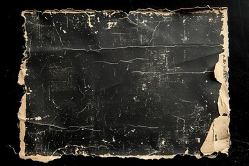 Poster - This aged cardboard shows significant wear, featuring tears and a faded appearance, set against a stark black background. Generative AI