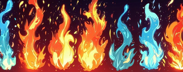 Poster - Colorful Halftone Flame Pattern Illustration