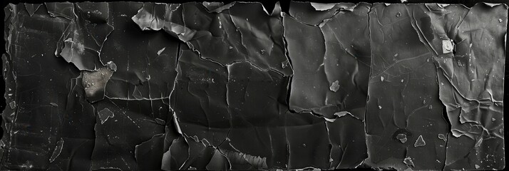 Poster - An old, black cardboard card displaying signs of wear and tear, featuring a textured surface and an empty space, isolated on black. Generative AI