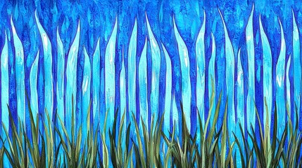 Poster - Vibrant Blue Watercolor Abstract Grass Painting