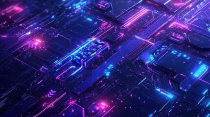 Poster - Background gaming abstract neon sci-fi themes cyberpunk red blue glowing dynamic technology wallpaper AI generated image