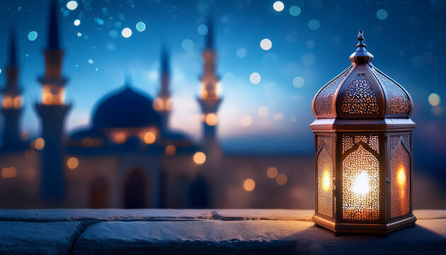 Ramadan with white background lantern design Generative ai