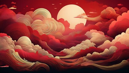 Wall Mural - chinese background or chinese wallpaper or cover book.red, gold and white, dominant red tones.