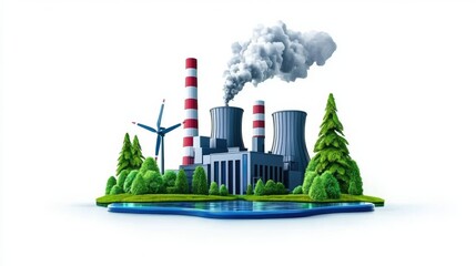 Energy Industry with Wind Turbine and Power Plant