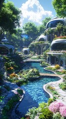 Poster - A lush garden maintained by AI drones, flowers blooming in perfect symmetry, robotic bees pollinating, a peaceful utopia