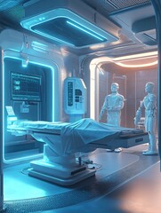 Poster - A futuristic AI-powered hospital, robotic doctors performing surgery with precision, clean and sterile environment, advanced technology