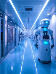 Poster - a futuristic ai-powered hospital, robotic doctors performing surgery with precision, clean and steri