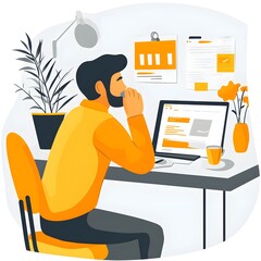 Poster - Man Working at Desk with Laptop and Documents