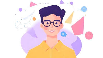 Poster - Smiling Man With Glasses and Geometric Shapes