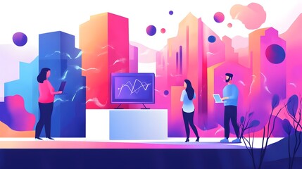Poster - Business People Working Together in a Modern Cityscape