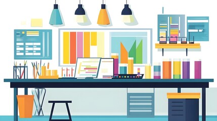 Poster - Modern Office Workspace with Colorful Charts and Desk Supplies