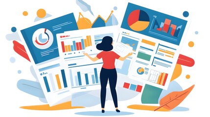 Poster - Businesswoman Analyzing Data Charts and Graphs