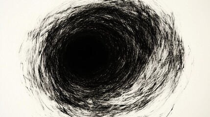 Wall Mural - Hand-drawn abstract illustration of a mysterious open black hole portal in the center, created with simple lines and rough strokes in an ink art style on a white background. This hyper-detailed, high-