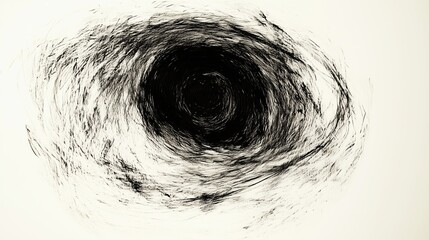 Wall Mural - Hand-drawn abstract illustration of a mysterious open black hole portal in the center, created with simple lines and rough strokes in an ink art style on a white background. This hyper-detailed, high-