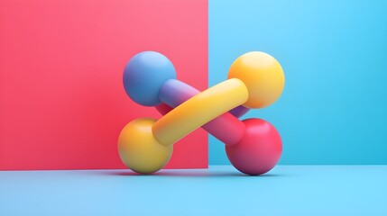 Poster - Colorful Abstract 3D Shapes  Interlocking  Blue  Yellow  Red  Pink  Minimalist   Geometric Design