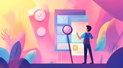 Poster - Checklist   Man   Task   Goal   Achieve   Success   Check   Deadline   Time Management   Productivity   Illustration   Digital Art   Graphic Design